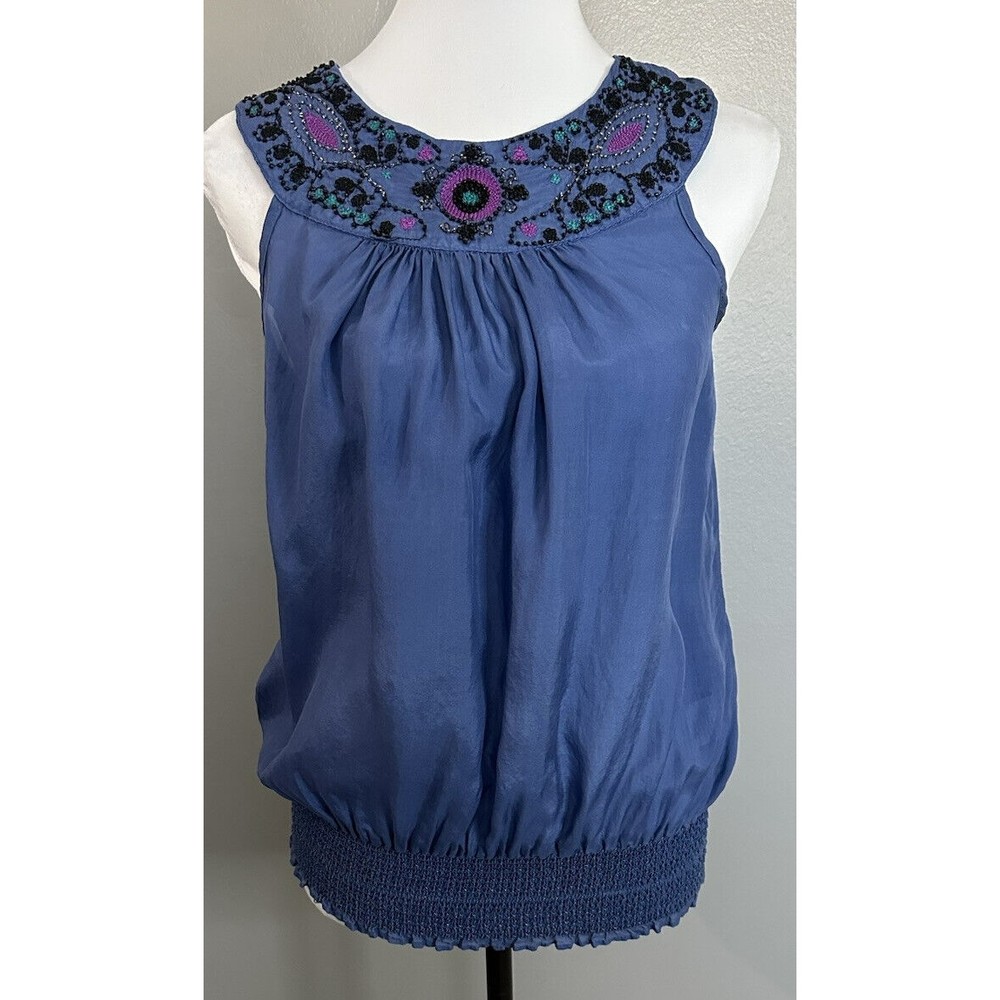 Romeo & Juliet Couture Womens M Sleeveless Silk Top Embellished neck Blouse